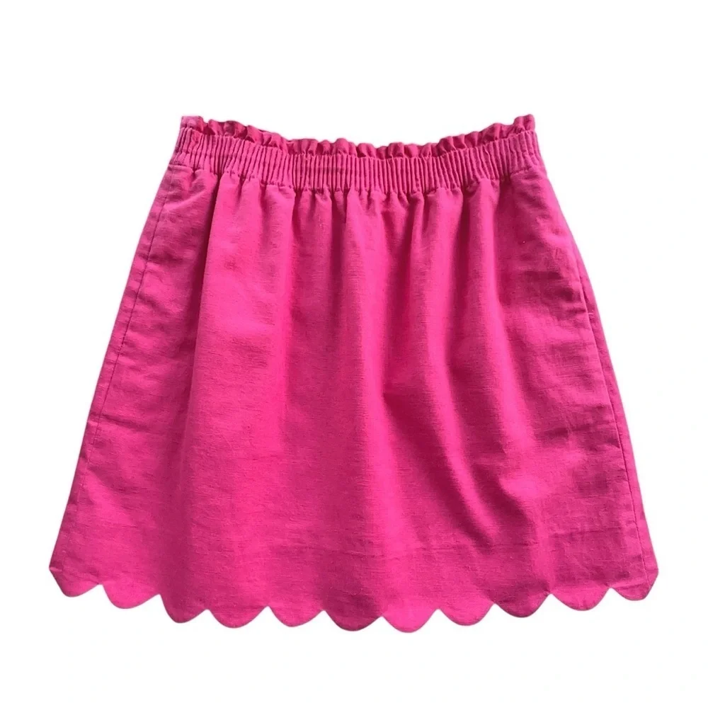 J CREW | NWOT LINEN & COTTON PINK PULL-ON SKIRT POCKETS LINED SCALLOPED HEM | 4